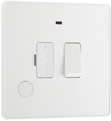 BG Electrical Switched Fused Connection Unit with LED Power Indicator and Flex Outlet, Fused Spur Switch, Double Pole, Screwless Front Plate, Round Edges, Evolve, Pearlescent White, 13A, PCDCL52W