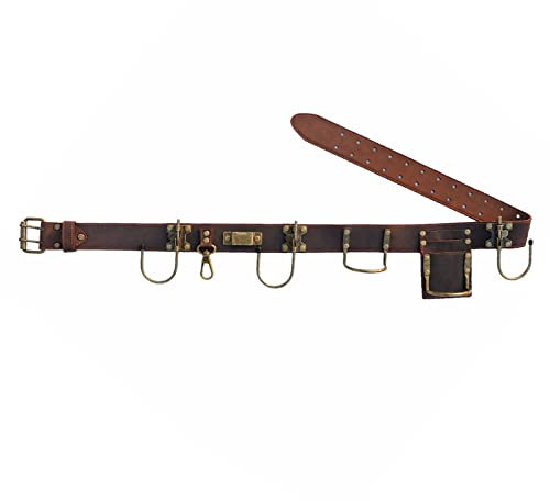 Tourbn Werkzeuggürtel, verstellbar, echtes Leder, für Hammer, Beile, Halter, Maßband, Bohrer, Holster für Outdoor-Tischler, Dark Brown, 135*5cm