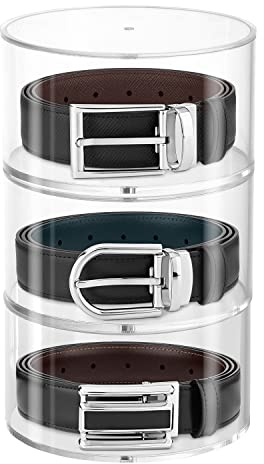 FNG8 Organizador Cinturones de 3 Niveles - Organizador Transparente Redondo con Tapas Magnéticas - Caja Ordena Cinturones de Plástico Acrílico Apilable - Para Joyas, Relojes, Maquillaje, Cosméticos