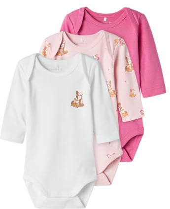 NAME IT Nbfbody 3p Ls Ibis Rose Bambi Noos Body à manches longues Bébé fille (lot de 3)