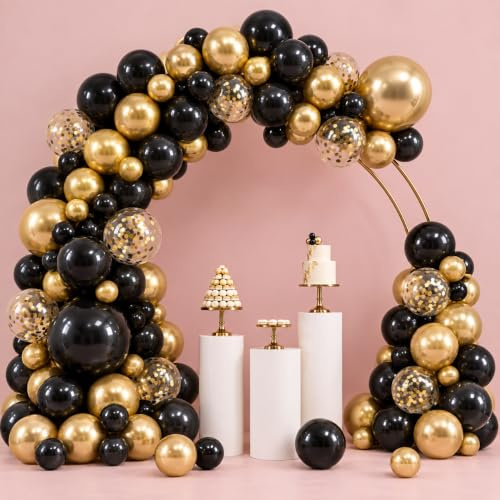 Black Gold Balloon Arch Kit 50 Pack Party Garland Confetti Decorations Set | Black Gold Balloon Arch Kit featuring 50 assorted balloons, strip tape, glue dots and tying tool for elegant party decor.