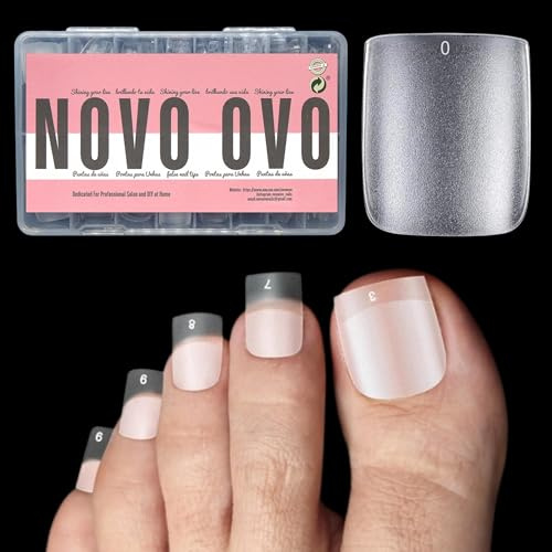 NOVO OVO Longs bouts d'ongles carrés à presser, couverture complète, kit d'ongles transparents extra larges, ongles doubles préformés mats, 15 tailles, 360 pièces jusqu'à 12 pédicures