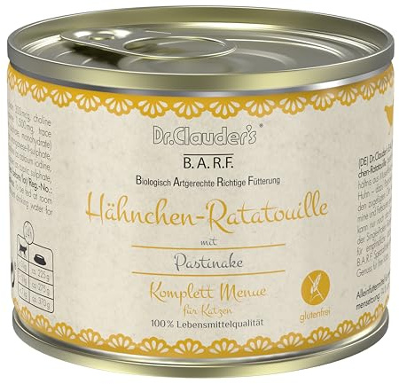Dr. Clauder's | Cibo Barf per Gatti | Cibo Bagnato Premium | Lattine 6 x 200 gr. | Vari Sapori | (Pollo Ratatouille)