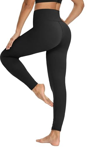 YOLIX Workout Leggings for Women - High Waisted Yoga Pants Tummy Control Compression for Running A-Black