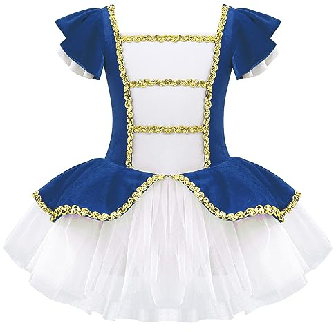 Freebily Klassisk Dansklänning för flickor Tutu Ballerina Kortärmad Balettklänning Konstnärlig Gymnastik Prinsessa Latin Dansklänning Carnival Dancewear, Kungsblå, 5-6 anni