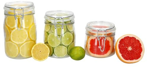 MamboCat Norma Lot de 3 bocaux de conservation hermétiques ronds I 1 x 0,5 l, 0,75 l et 1 l I Boîtes en verre avec fermeture à étrier métallique pour la conservation, la fermentation et le stockage