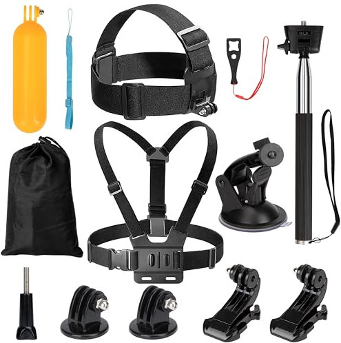 Accesorios de Cámara de Acción Kit 9-en-1, Arnés de Pecho + Arnés Banda Cabeza, compatibles con Gopro Hero 10/9/8/7/6/5/4 Insta360 dji SJCAM AKASO y Otras Soporte cámaras de acción