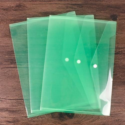 Plastikfilenhefter, 10 Stück, Kunststoffhefter für Dokumente, A4-Größe, Kunststoffhüllen mit Schnappverschluss, klare File Folder, Dokumentenfolder, Filetaschen für Schule, Büro, Grün