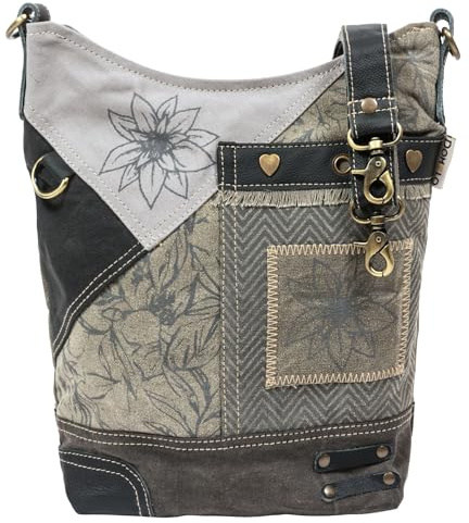 Domelo große Trachtentasche. Schwarz grau Damen Hobo Dirndltasche,Edelweiß