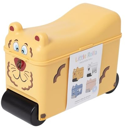 Little Rolla Kids Ride On Suitcase with Removable Activity Tray | Easy Access Top Loading Ride-On Children's Luggage | Carry-On Approved Kids Cabin Bag | Ages 2-7 | Lion