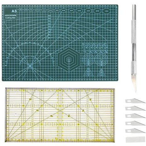 Marjoramy Juego de Alfombrillas de Corte A3, Alfombrilla de Dibujo Autorreparable con Regla de Acolchado y Cuter de Manualidades, Tapete de Corte con Reglas de Costura, Cutting Mat para Manualidades