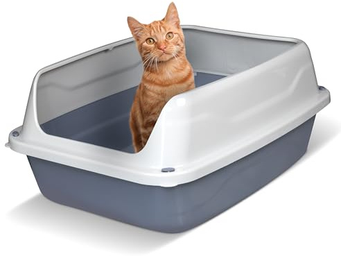 Snugsy Bac à Litière Toilette pour Chat Ouvert avec Bords Hauts Amovible Facile à Nettoyer 56 x 39 cm L Gris
