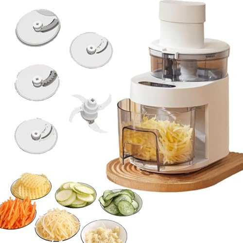 Hachoir électrique à légumes et râpe à fromage, trancheuse à viande 3 en 1 avec récipient et couvercle, 4 lames remplaçables, broyeur à salade 23 000 tr/min pour légumes et viande