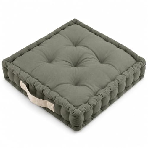 TIENDA EURASIA – Cojines Sillas Terraza | Material Algodón Acolchado | con Asa Resistente | Medidas 45x45x10 cm | Forma Cuadrado | para Asiento en el Suelo, Sillas o Palets (Verde Oliva)
