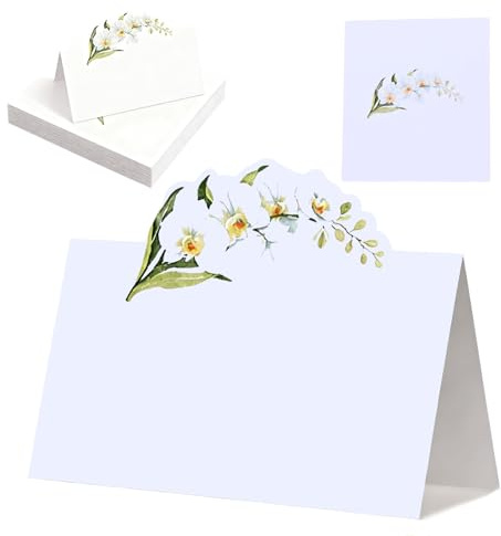 Rieoany 50Pz Segnaposto Matrimonio, Motivo Orchidea Bianca Segnaposto Battesimo, Squisita Segnatavolo Matrimonio, Adatto Per Matrimoni, Banchetti, Eventi, Cene, Compleanni, Battesimi, Feste