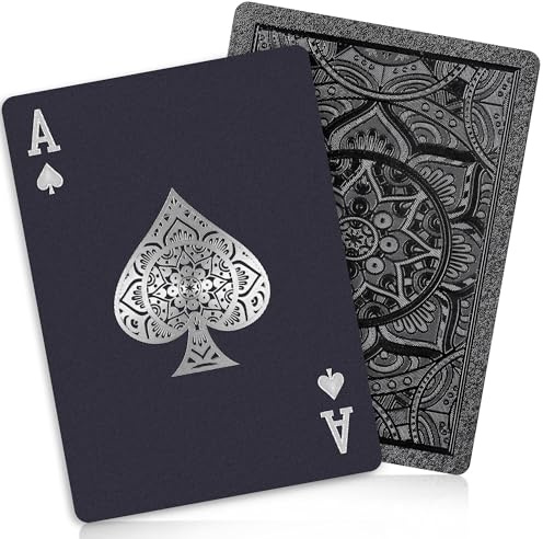 Aomaic Playing Cards Plastic Playing Cards Deck of Cards Waterproof Poker Cards Black Standard Playing Card for Adults Cool Premium Poker Card Set for Gift Camping Beach Pool Party Table Games