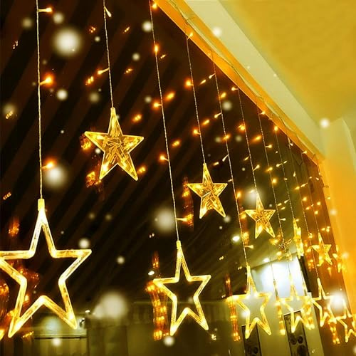 wisdom line Guirlande Lumineuse LED Étoiles, 238 LEDs Blanc Chaud, 4.7M Rideau Lumineux Connectables, 8 Modes d'Éclairage, Décoration Intérieure/Extérieure pour Noël, Mariage, Fenêtre, Jardin