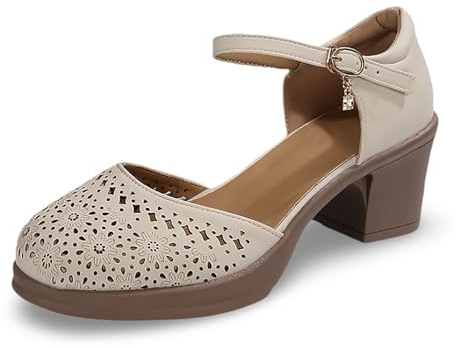 Sandales décontractées pour femme - Bout fermé - Sandales creuses à talon compensé - Idéales pour le printemps et l'été, beige, 39 EU