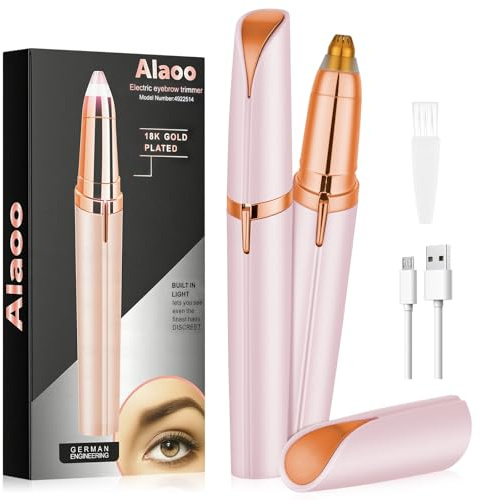 Alaoo Eyebrow Trimmer for Women, Rechargeable Portable Eyebrow Shaper Painless Electric Facial Hair Remover Shaver for Brows Face Cheek Lips Fuzz, Pink