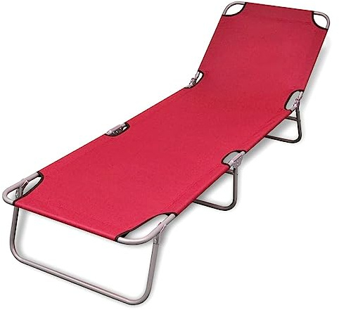 QJBSAVVA Tumbona plegable – Tumbona de jardín de acero pulverizado en rojo – 189 x 58 cm tumbona de playa con respaldo ajustable – Tumbona de tres patas que ahorra espacio para vacaciones y camping