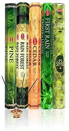 HEM Forest, Cedar, Pine, Rain Forest & First Rain Incense Sticks Combo – 5 Fragrances | 120 Sticks Total | Handcrafted, Long-Lasting Aroma for Meditation, Yoga, Relaxation & Home Freshness