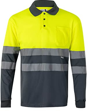 Bilan 175 Polo med hög synlighet långärmad polotröja, grå och fluorescerande gul, S