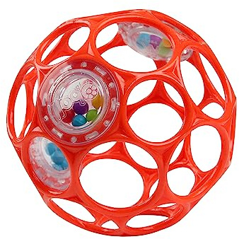 Bright Starts, Oball Sonaglio a presa senza BPA per neonati in rosso, età a partire dal neonato, 4 pollici