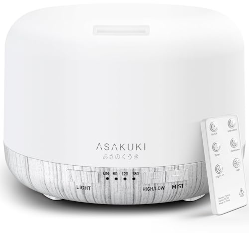 ASAKUKI 500ml Premium, Essential Oil Diffuser with Remote Control, 5 in 1 Ultrasonic Aromatherapy Fragrant Oil Humidifier Vaporizer, Timer and Auto-Off Switch White