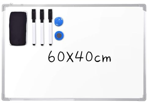 GOPLUS Magnetisches Whiteboard, 60 x 40 cm, Magnettafel mit abnehmbare Stiftablage, 3 schwarz Whiteboard Marker, 2 Magnete und Board Radiergummi, trocken Magnetpinnwand für Schule, Heim & Büro
