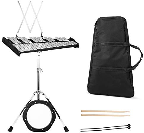 COSTWAY Glockenspiel Set 30 Noten Xylophon Handpercussion mit Schlägel, Drumsticks, höhenverstellbarer Ständer, Tragetasche, Percussion Geeignet für Kinder und Erwachsene