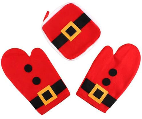 DOITOOL Weihnachtliche Ofenhandschuhe, hitzebeständig, Ofenhandschuhe und Topflappen für Weihnachten, Küche, Dekoration, Backzubehör