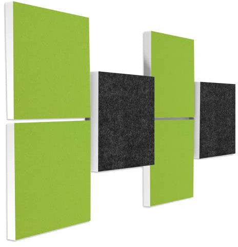 platino24 Schallabsorber COLORE aus Basotec G+ I 3D Akustikpaneele mit Akustikfilz I 6 Quadrat-Paneele in Hellgrün + Anthrazit I Akustikplatten zur Schalldämmung in Büro, Studio & Wohnung