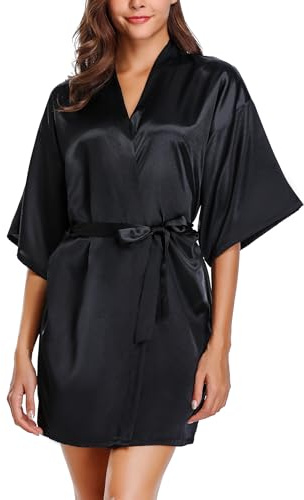 Wikoan Peignoir de Bain Femme Satin Robe de Chambre Peignoir Kimono Nuit Manches 3/4 Court Sortie de Bain Femme Robe Bride