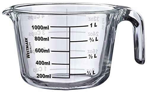 Westmark Verseuse graduée - Volume de remplissage : 1 l - Passe au four, au micro-ondes et au congélateur - Verre borosilicate - Transparent/noir - 30632260