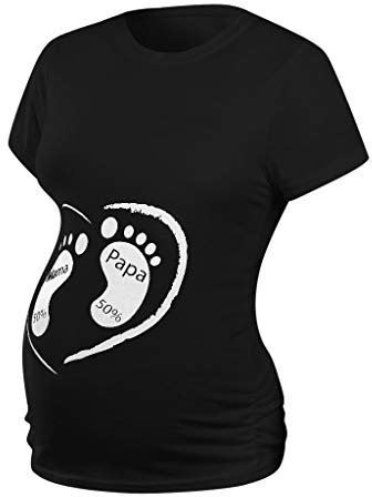 Glücksvogel Damen Stillshirt Fußabdrücke, Lustige Witzige Süße Schwangeres Still-Top Umstandsshirt mit Motiv Umstandsmode Schwangerschaft T-Shirt Baumwolle Sommer Mutterschaft T-Shirt Kleidung