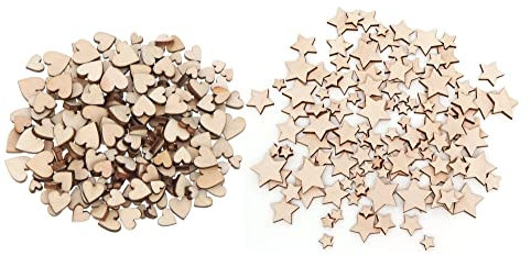 200 PCS Stella di Legno Cuori Legno Cuoricini Legno Stelline Scintillanti Natale Decorazioni Dischi Legno Decorazioni Natalizie Tavola,per Matrimonio Craft Fare Fai Da Te Festa