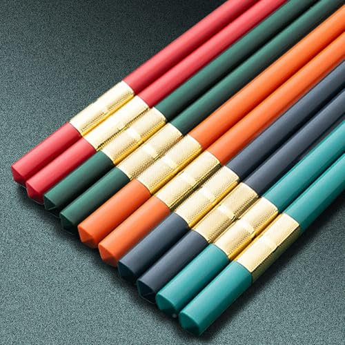 Bacchette in fibra di vetro 5 paia Bacchette riutilizzabili antiscivolo Tritare i bastoncini 9,5 pollici/24 cm bacchette colorate in stile cinese Family Multipack