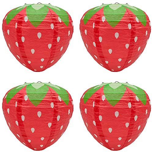 Niuhong 4 Pcs Linternas Papel Fresa Bodas Cumpleaños Farolillos Papel Linterna Fresa Decoración Jardín Linternas Papel Colgantes Linterna Papel Colgante Niños Decoraciones Frutas Tema Baby Shower