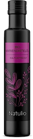 Natulio Mariendistelöl Bio kaltgepresst 250ml - zur Ernährung sowie zur Hautpflege geeignet - reich an Vitamin E und leberstärkend - zertifiziert nach DE-ÖKO-006 Y