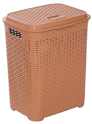 URBNLIVING 45L Plastic Rattan Dirty Laundry Clothes Washing Bin Basket Storage Organiser (Beige)