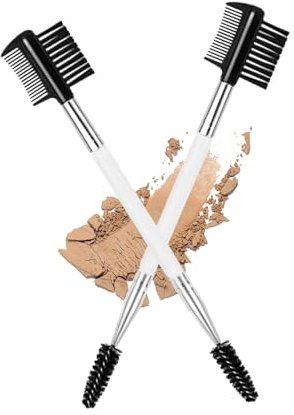 Ksvsonrvi 2 pennelli per ciglia e sopracciglia, 3 testine, pettine a doppia testa, per trucco e toelettatura (bianco)