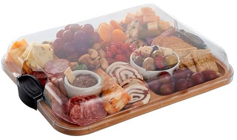 FARBERWARE Build-a-Board Cutting Board with Compartments and Clear Locking Lid for Charcuterie, Snacks, Bamboo, 28 x 35.5cm