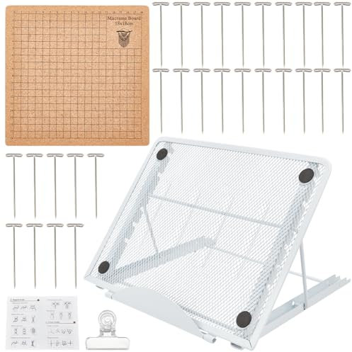 FREEBLOSS 18x18cm Macrame Board mit Verstellbarem Ständer Makramee Zubehör Makramee Projektbrett Mit Gittern Häkel Zubehör Blocking Board für Knotenkreationen