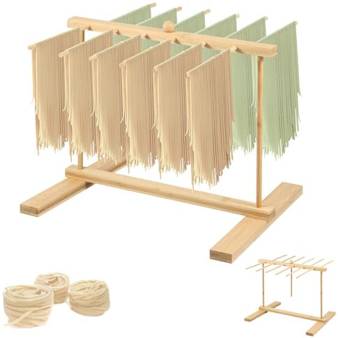 KTCINA Nudeltrockner 12-Stangen 40 * 30 * 30 cm Schnell Zerlegbar Nudelständer Faltbar Bambus Natürliches Nudelständer zum Trocknen Pastatrockner Noodle Dryer für Past Spaghetti