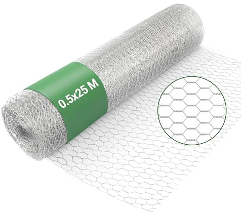 Wiltec Sexkantigt hönsnät 25x0,5m trådnät med 13mm maskstorlek stängsel för att skydda träd i din trädgård höns smådjur