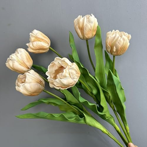 KIJING Artificial Parrot Tulips 2Pack Silk Flowers for Home & Ideal for Living Room, Dining Room & Office Decor, Daily, Festival & Party Use (2, Champagne)
