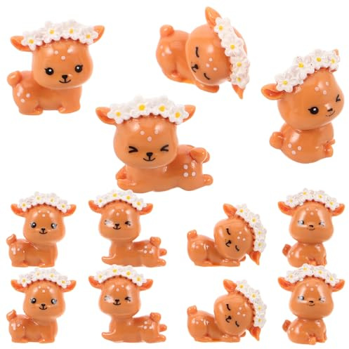 IMIKEYA 12 Pezzi Figura di Cervo in Resina Piccoli Animali in Resina Mini Decorazione Desktop Decorazione Renne Piccole Figure di Renne Carine Cervi Orange