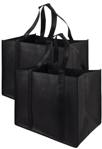 Yotlein Borsa Spesa 2 Pezzi Colore Nero con Maniglie, 41 x 33 x 26 cm, Pieghevole Riutilizzabile, Grande Capacità, per Shopping, Viaggi, Picnic, Spiaggia