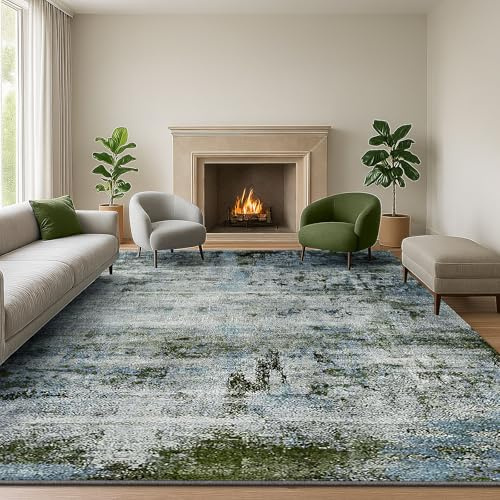 SOANNY Tapis de Salon 160x230 cm, Poils Courts, Super Doux, Design Abstrait Moderne, Lavable et antidérapant, Grand Tapis pour Salon, Chambre, Chambre d’Enfant, Salle à Manger, Bureau, Vert Mousse