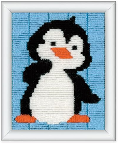 VERVACO Kit Ricamo Principianti Educativo attività Creative Pinguino Canovaccio per Mezzo Punto ca. 12,5 x 16 cm Set Fai da Te Passatempi Creativi Beginner Long Stitch Embroidery
